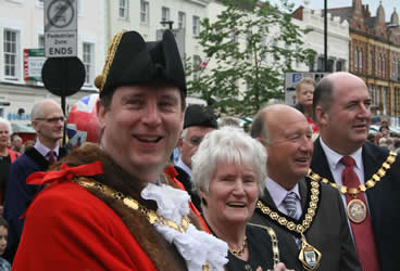 Mayor of Evesham Robert Raphael, with Mayoress Diana Raphael and Chairman of Worcestershire County and Wychavon District Councils